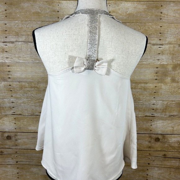 Lauren Conrad Womens Beaded T Back w/Bow Tank Top Size XS Cream Pink Tint - Picture 4 of 8